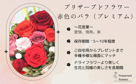 プリザーブドフラワー アレンジメント 赤色のバラ(プレミアム)＜老舗の花屋さんの手づくり/ギフト用＞_老舗の花屋さん 手づくり ギフト用 贈呈 記念日 結婚 誕生日 お祝い プリザーブ ド フラワーアレンジメント フローリストやまくら 北海道 釧路町 釧路超 特産品 _【1292875】