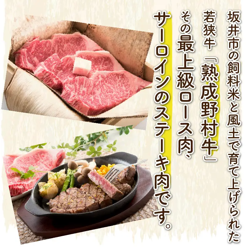 福井のお米で育てた野村さんの若狭牛 「熟成サーロインステーキ」 200g × 3枚 【サーロイン ステーキ肉 若狭牛 国産和牛 黒毛和牛 黒毛和種 ブランド牛 和牛 肉 牛 牛肉 坂井市 福井県産 国産 冷凍】 [E-2003]