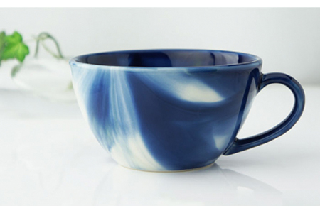 【美濃焼】Marble スープカップ 2個セット（ベージュ・ブルー）【佐橋製陶所】≪土岐市≫ 食器 マグカップ コップ マーブル ペア 夫婦 新生活 かわいい おしゃれ カラフル ベージュ 青色 食器 美濃焼 国産 食器 コップ マグ シンプル キッチン スープ 朝食[MAF006]