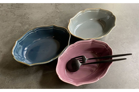 【美濃焼】fiorire-フィオリーレ- オーバルボウル 3点セット（Burgundy×iceblue×indigoblue）【Felice-フェリーチェ-藤田陶器】食器 鉢 サラダボウル デザートボウル 写真映え おしゃれ [MBX010]