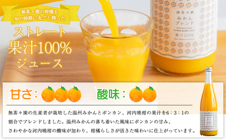 ＜無茶々園のみかんジュース（ブレンド）720ml×4本＞※1ヵ月以内に順次出荷します。 柑橘 果物 オレンジ フルーツ ストレート 果汁100% 飲んで応援 特産品 愛媛県 西予市 【常温】AMC0025