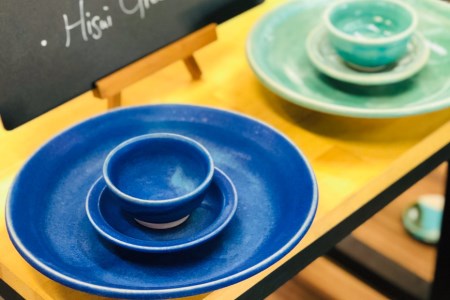 あさひのうつわ　3点セット　ヒスイの色（Hisui Green） / 赤川焼 / 富山県 朝日町 [34310235]