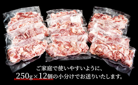 農場直送！！千葉県産 豚肉 小間切れ 小分け 3kg(250g×12) 飯田プレミアムポーク　 お肉 