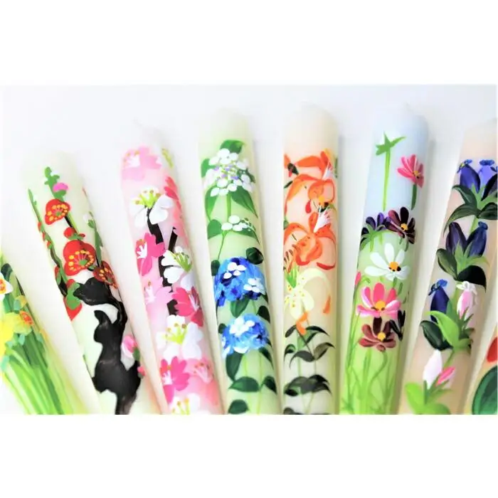 手描き花ろうそく12cm　8本入【カーボン・オフセット対象】