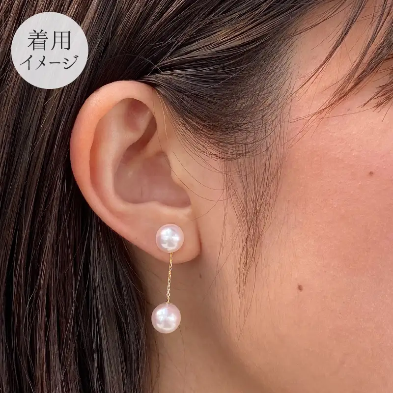 S085-224_天草産 スタッドピアス ダブルパール 7.5-8mm ピンク あこや真珠
