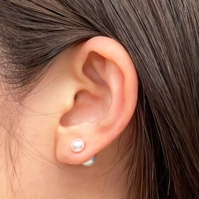 S101-183_あこや真珠 パール ピンク ピアス ベビー スタッド 両耳 7.5mm - 8mm × 5.5mm - 6mm