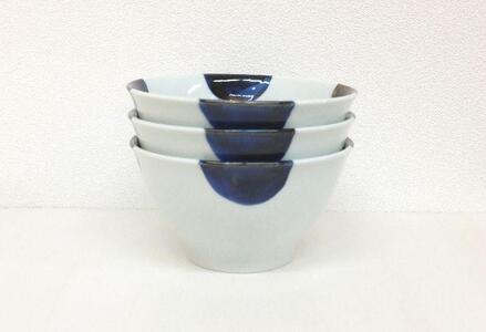 【AB308】【波佐見焼】φ１４.５cm小丼３個組ふち濃み丸紋【西海陶器】 ３ 12872