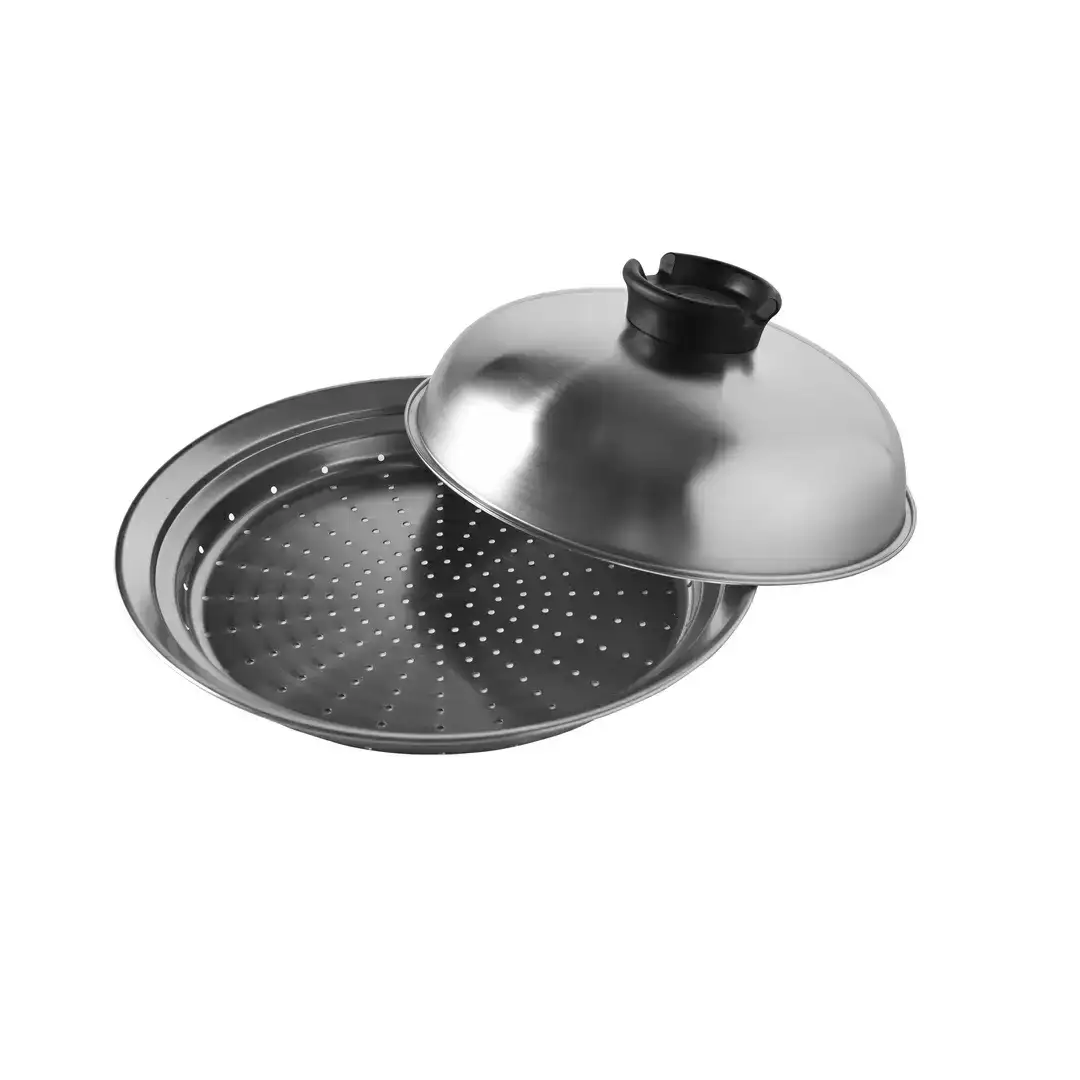 [eN] IH対応 中華炒め鍋 (中華鍋) 深型 24cm 蒸し器セット 調理器具 キッチングッズ 鍋 中華鍋 炒め物 エンボス加工 新生活 一人暮らし 【020S011】