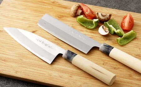 【土佐打刃物】磨万能舟行型・菜切 各16.5cm 2本セット （両刃） 万能包丁 ナイフ キッチン 手打鍛造刃物