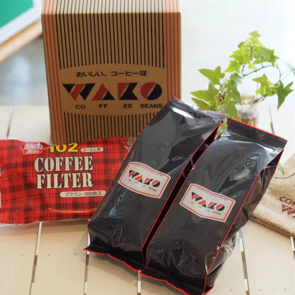 自家焙煎コーヒー豆（ストロング・ヨーロピアン）各300gとカリタ102コーヒーフイルター100枚セット【TM68】