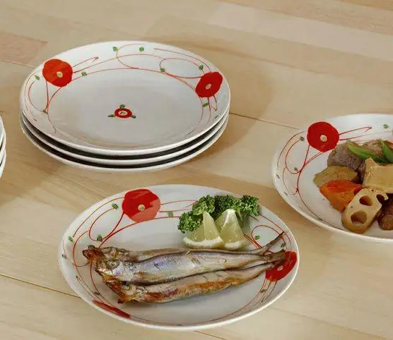 【波佐見焼】１５.５×２.５ｃｍ皿５枚組 赤絵小花 【西海陶器】 ５ ６３２８３
