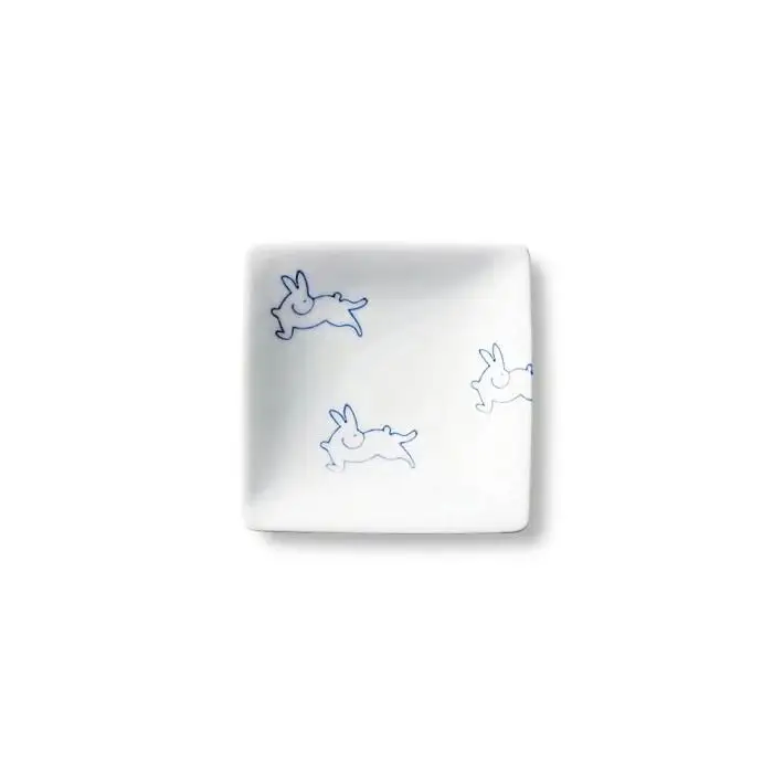 【AB490】【波佐見焼】es判子 角小皿 うさぎ 【西海陶器】5 43473