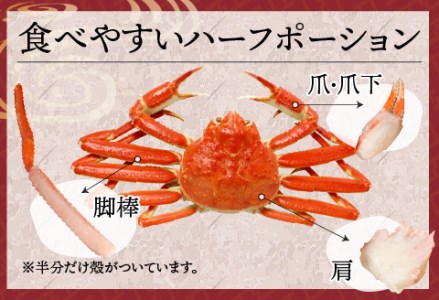 【越前産】【最新の冷凍技術】"カット生"紅ずわいがに ハーフポーション（半むき身）脚棒・爪・爪下・肩　600g