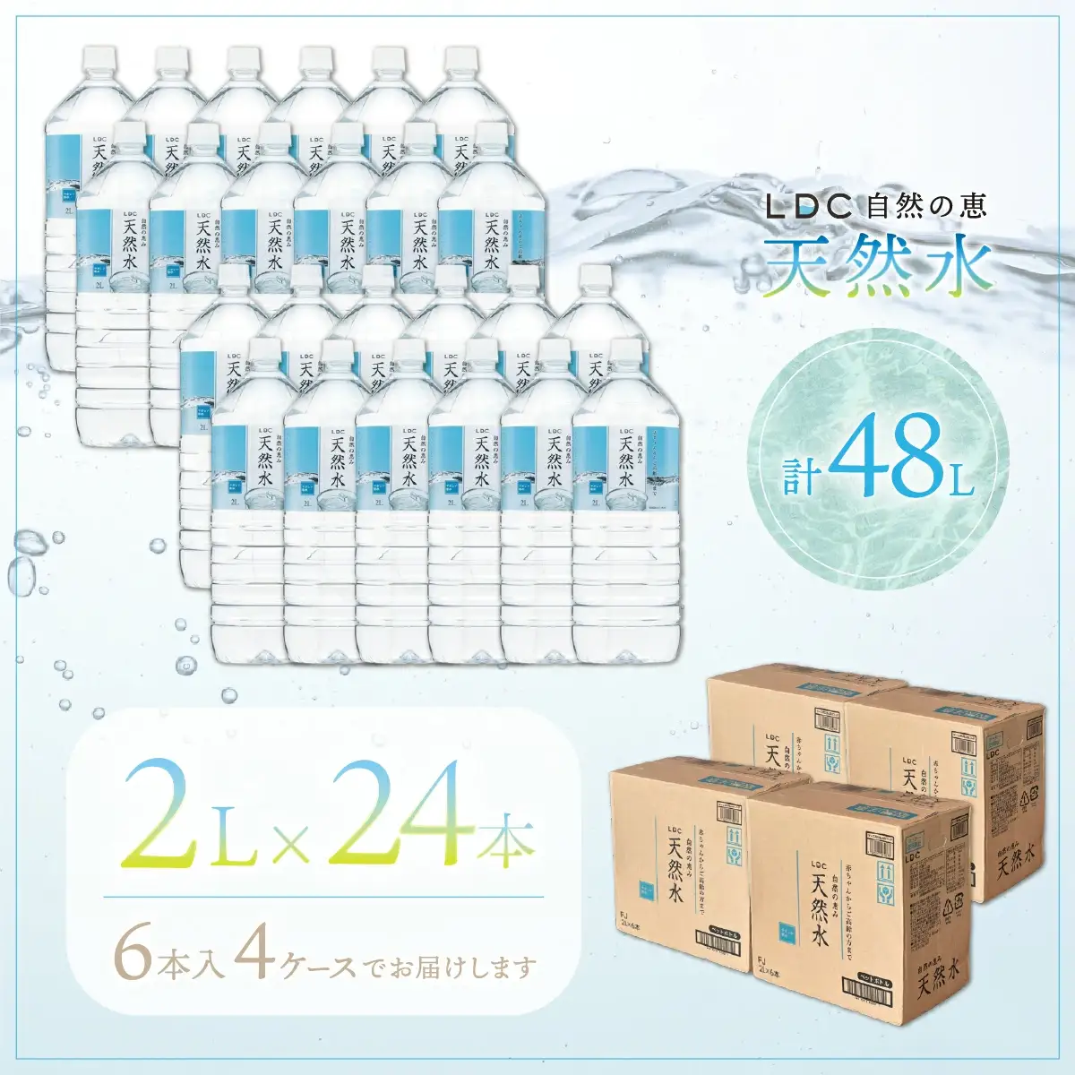 【12カ月定期便】自然の恵み天然水　2L×24本（6本入り4ケース）　計48L　を12カ月連続でお届け　※沖縄・離島配送不可