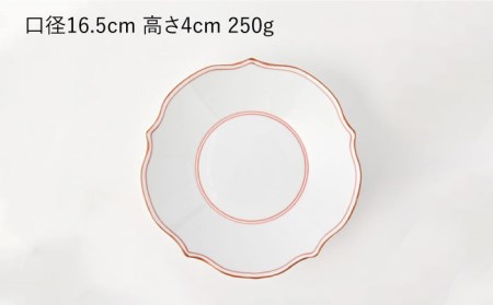 【波佐見焼】深皿 5枚セット 渕錆 見込み筋 花型・赤 手描き 食器 皿 【福田陶器店】 [PA243]  波佐見焼