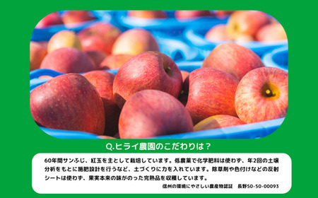 りんご サンふじ 訳あり 〜 家庭用 5kg ヒライ農園 沖縄県への配送不可 2026年12月上旬頃から2026年12月下旬頃まで順次発送予定 令和8年度収穫分 信州の環境にやさしい農産物認証 減農薬栽培 長野県 飯綱町 [0986]
