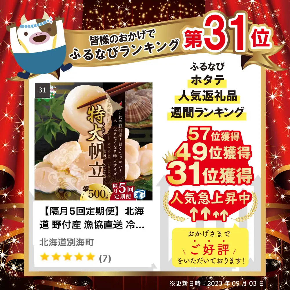 【隔月5回定期便】特大 冷凍ホタテ 貝柱 500g（ ほたて定期便 ホタテ定期便 帆立定期便 定期便 北海道定期便 人気定期便 ）