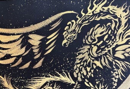 現代水墨画家 絵師白道  作 「金の鳳凰」｜絵画 アート インテリア 手描き [0620]