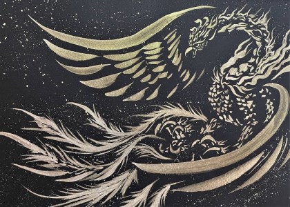 現代水墨画家 絵師白道 作「銀の鳳凰」｜絵画 アート インテリア 手描き [0621]