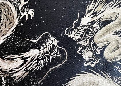 現代水墨画家 絵師白道 作「一筆銀双龍」｜絵画 アート インテリア 手描き [0623]