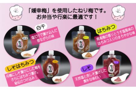 「媛幸梅」ねり梅（はちみつ・しそ・しそはちみつ・白干の4種から自由に3点選べます）3点セット［箱入り］