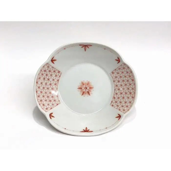 つば型小皿揃え 赤絵小紋 華 九谷焼