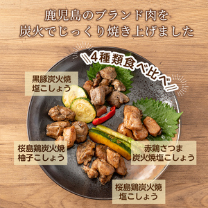 A0-324 鹿児島県産プレミアム炭火焼セット計約500g(4種類計5P)鹿児島の鶏肉と黒豚肉を炭火焼きで食べ比べ【ワタセ食鳥】霧島市 国産 炭火焼き 鳥 ムネ肉 肩肉 豚肉 鶏肉 おつまみ おかず 総菜 詰め合わせ 常温保存 惣菜