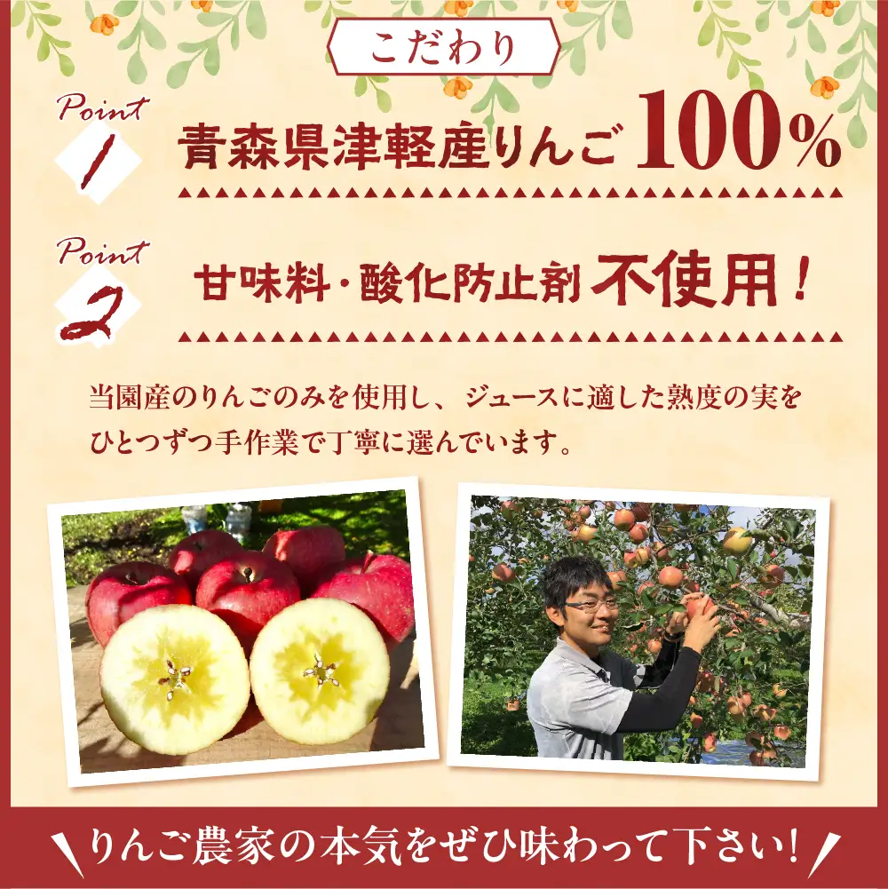りんごジュース　1L×3本 青森りんご果汁100％ストレートすっきり飲み比べセット