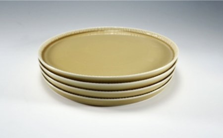【陶器市特集】【波佐見焼】十草彫り 20m 丸 プレート 麦藁色 4枚セット 食器 皿 【永泉】 [MC61] 波佐見焼