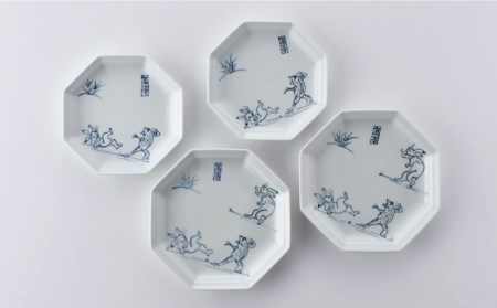 【波佐見焼】鳥獣戯画 八角皿 大小 4枚セット 食器 皿 【洸琳窯】 [GE51] 波佐見焼