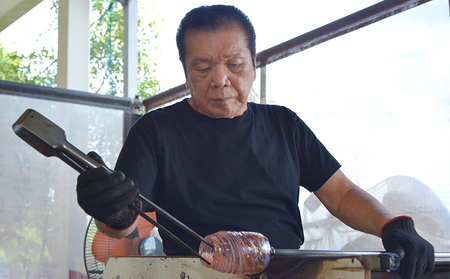 【琉球ガラス】源河源吉　海の雫　ワインレッド（タル２個セット）