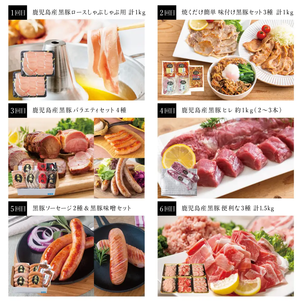【定期便】黒豚のプロフェッショナル「コワダヤ」の厳選黒豚味わい尽くしコース（全6回） しゃぶしゃぶ 生姜焼き 焼き豚 焼豚 ウインナー ソーセージ ロース 切落し 切り落とし 鹿児島県産 冷凍 南さつま市