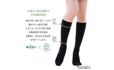 オリーブ綿混着圧ハイソックス3色セット ファッション むくみ解消 脚の疲れを予防 