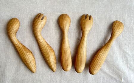木製 ベビースプーンフォーク 5本セット【受注生産】【木工房TANAKA】[AXAU008]