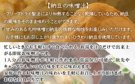 味噌汁 フリーズドライ 揚げなす 納豆 南関あげ 各15食 計45食 [タムラ 福岡県 宇美町 um40azp050003]