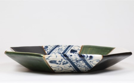 【美濃焼】漆陶 つなぎ八角パーティー皿(23.5cm) 赤【宗山窯】食器 皿 プレート メイン皿 パスタ皿 深皿 縁起物 漆 呉須 染付 工芸品 職人 赤 レッド 陶器 セット 送料無料 [MBI026]