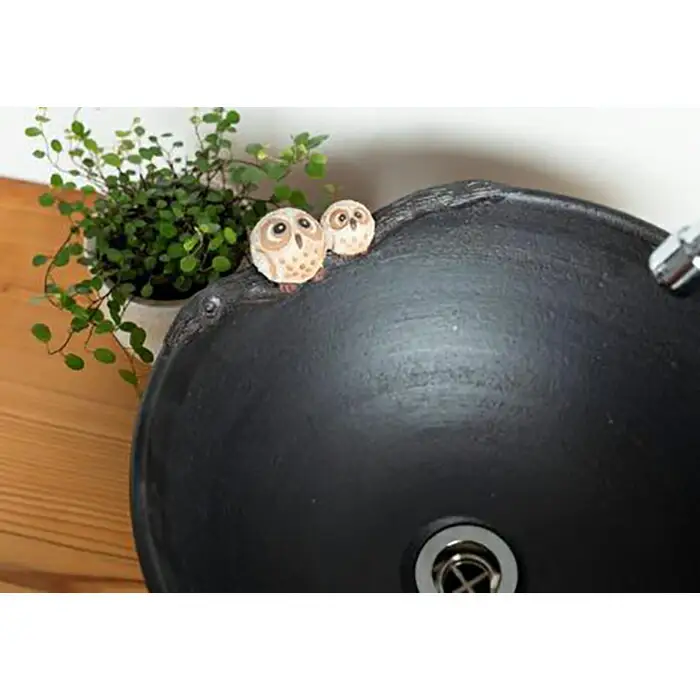 【信楽焼・明山】仲良しふくろう丸型手洗鉢(φ30cm)　washbowl-08