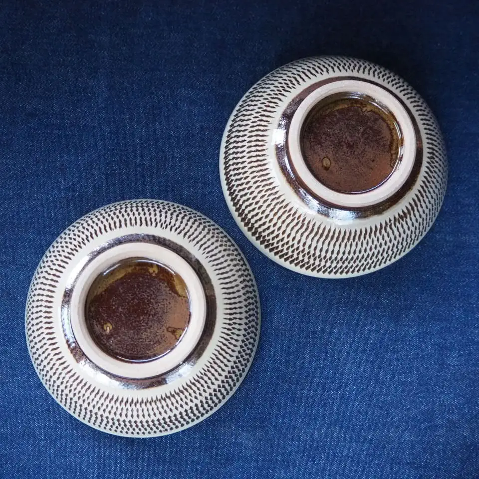 小石原焼飛鉋四寸碗2個セット(金丸窯)直径約12cm H38