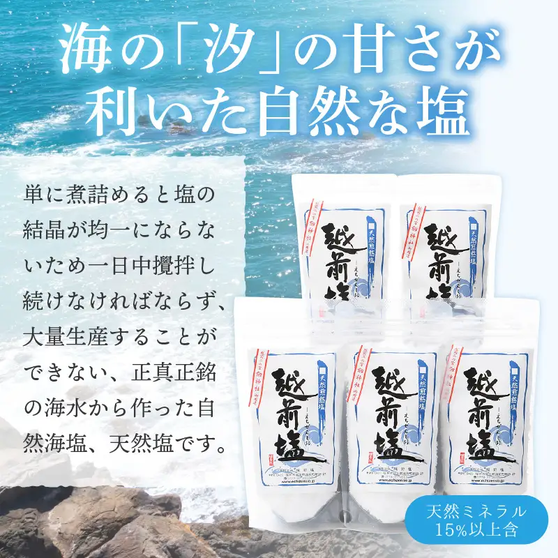 国産 自然海塩 越前塩 150g × 5袋セット【福井県 天然塩 自然塩 塩 小袋 小分け 詰め合わせ】 [e13-a006]
