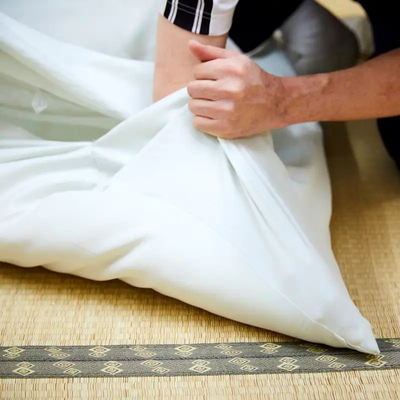 天然繊維手作り　木綿わた入り敷ふとん（ポピー柄「ブルー」）