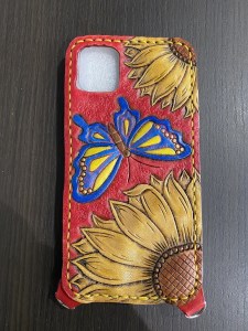 a40-087　スマホ カバーケース 牛ヌメ革 ハンドメイド