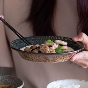 小石原焼 カネハ窯 飛び鉋プレート【大】(茶マット) AA36