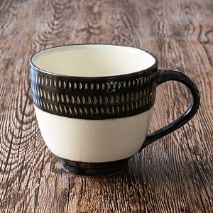 小石原焼 カネハ窯 飛び鉋モーニングカップ(黒×白ツヤ) AA48