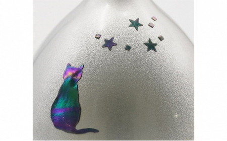 【高岡銅器】エコー 螺鈿猫 銀色 民芸品 芸品 雑貨 インテリア ネコ おりん 余韻 高岡螺鈿 伝統工芸士  FAD-0964