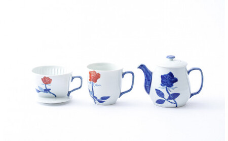 有田焼 バラ絵 コーヒードリッパー＆ポット＆マグカップの3点セット 大慶 A45-105