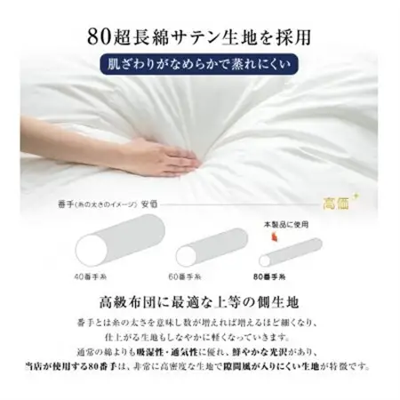 高品質シングル羽毛掛け布団440DP80サテン長超綿ホワイトマザーグース95%1.2kg白_雑貨・日用品 布団 寝具 _【1218378】