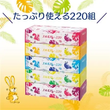 エルモアプラスティシュー220組　5箱×12パック(60箱)【離島・沖縄県不可】_ティッシュ ティッシュペーパー 日用品 消耗品 まとめ買い 常備品 生活用品 ボックスティッシュ_【配送不可地域：離島・沖縄県】【1333461】