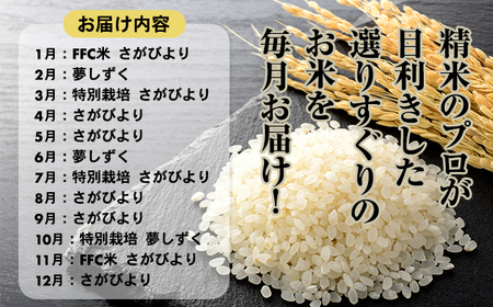 【定期便】 (12ヶ月連続お届け) 大坪精米所 佐賀ブランド米定期便（5kg×12回） 特A評価のブランド米 Q192-003
