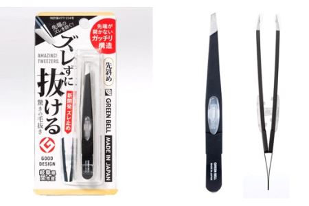 ズレずに抜ける驚きの毛抜きブラック先斜め