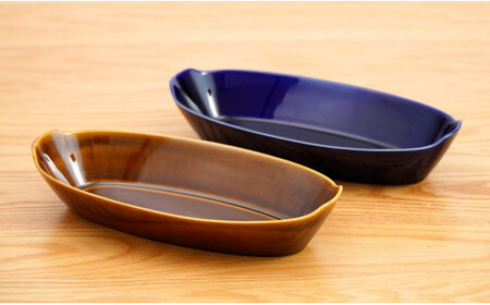 有田焼 オリジナル楕円鉢ペアセット【藍土】 和食器 食器 器 うつわ 楕円 盛鉢 多用鉢 オーバル カレー皿 パスタ皿 大皿 サラダ鉢 シンプル おしゃれ 紺 ネイビー ブラウン 茶 2個セット 30000円 3万円 A30-654